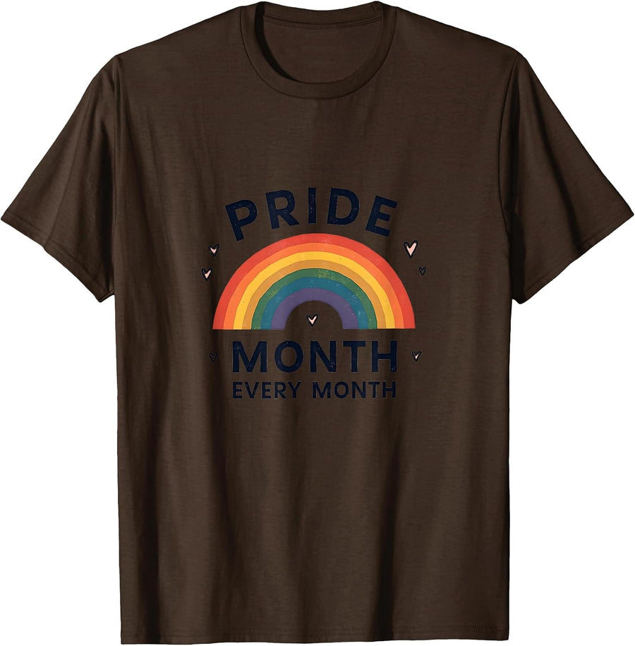 Pride Month Every Month LGBTQ+ Support Design T-Shirt - Brown