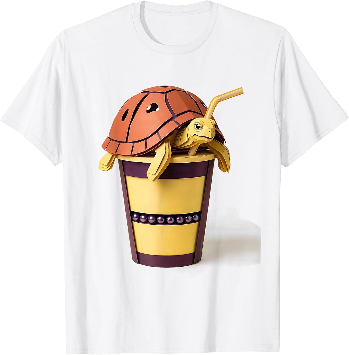 Men's Rounded Tortoise Kawaii Bubble Tea Lover Cute Anime T-Shirt - White