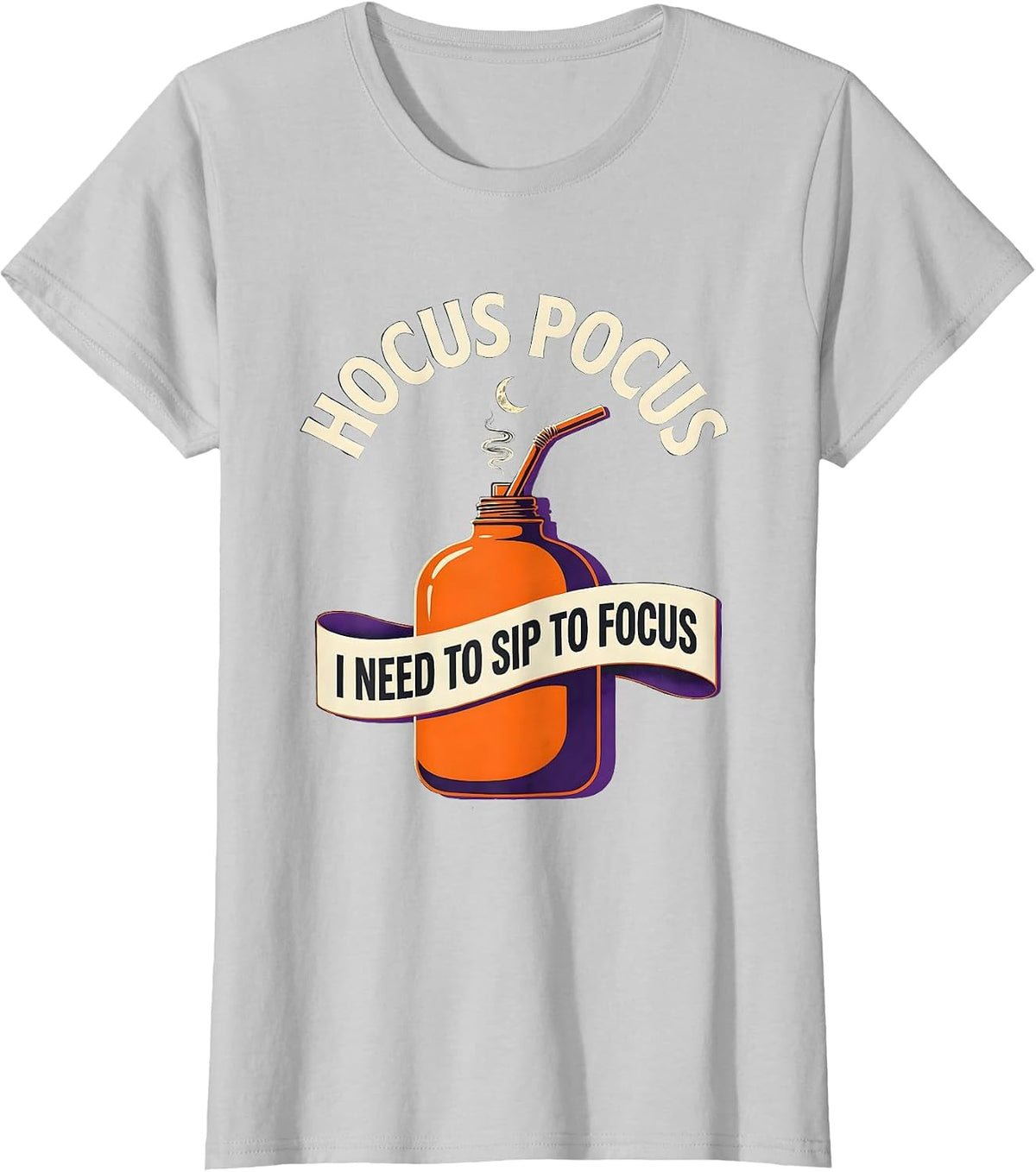 Hocus Pocus I Need To Sip To Focus Funny Halloween Teacher T-Shirt - Silver Grey