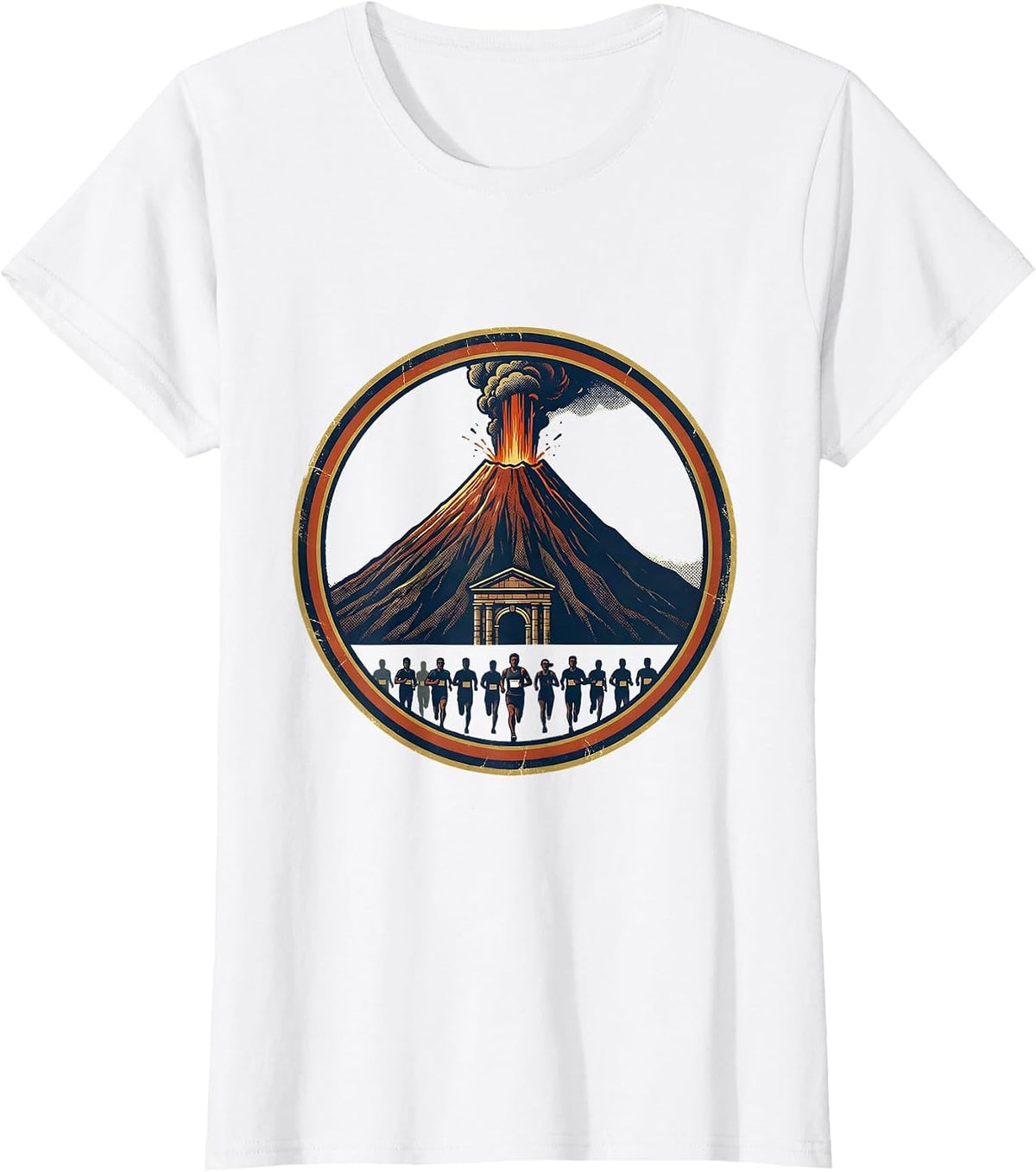 Sealed Pompeii Volcano Fun Run Race Badge Emblem T-Shirt - White