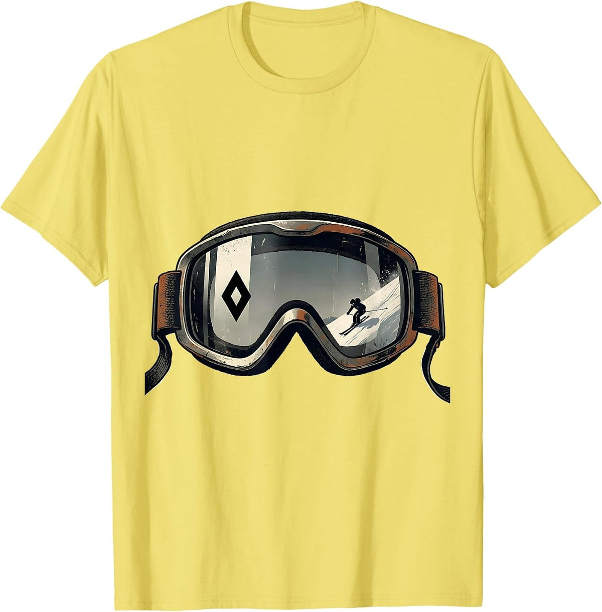 Men's Vintage Ski Goggle Double Black Diamond Ski Humor T-Shirt - Lemon Yellow