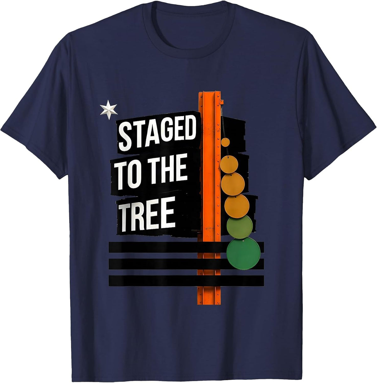 Staged To The Tree Brutalist Graphic American Flag RC Racing T-Shirt - Navy Blue