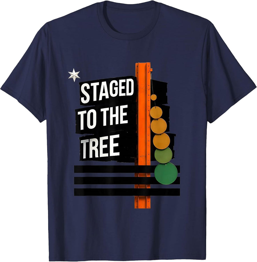 Staged To The Tree Brutalist Graphic American Flag RC Racing T-Shirt - Navy Blue