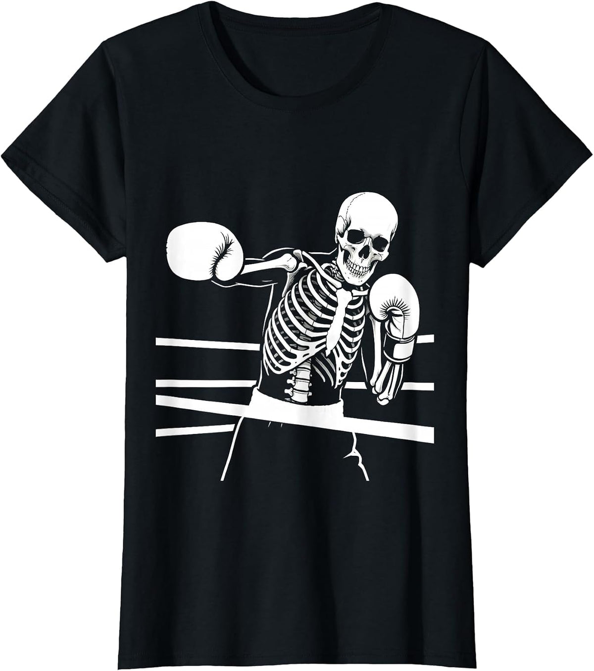 Skeleton Boxer Throwing Punch in the Ring T-Shirt - Black