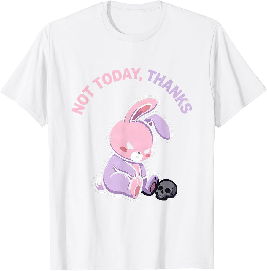 Men's Not Today Thanks Pastel Goth Kawaii Bunny Rabbit Alt Goth T-Shirt - White