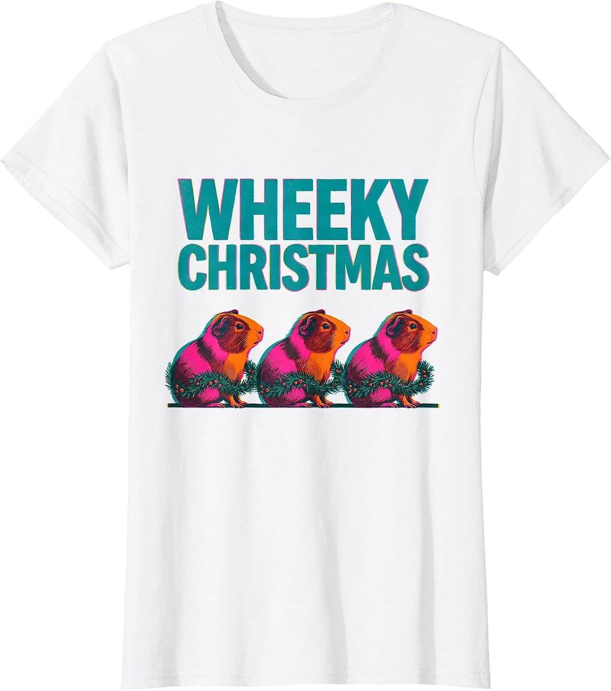 Wheeky Christmas Risograph Guinea Pig Pet Lover Holiday T-Shirt - White