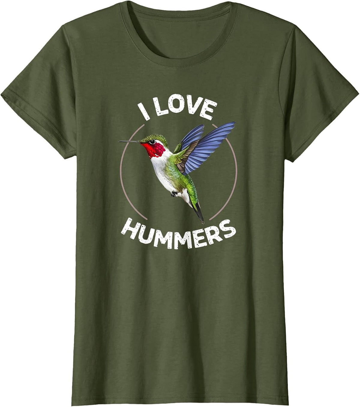 I Love Hummers Hummingbird Colibri T-Shirt - Olive Green