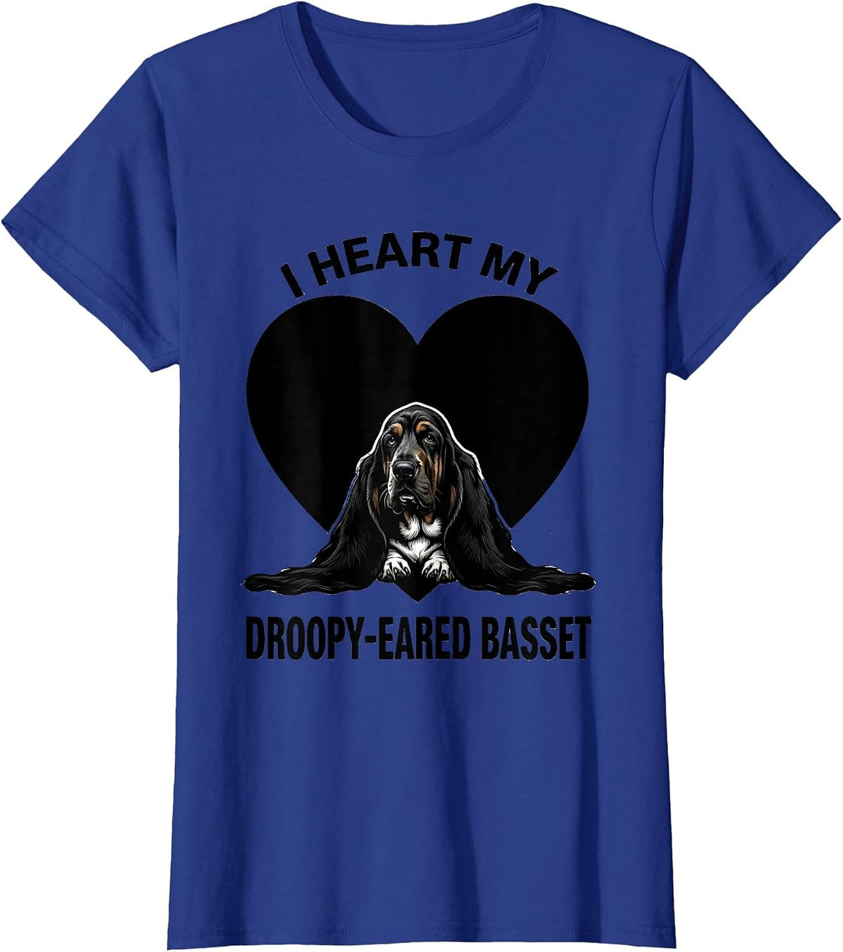 Women's I Heart My Droopy-Eared Basset Funny Basset Hound Pet Lover T-Shirt - Royal Blue