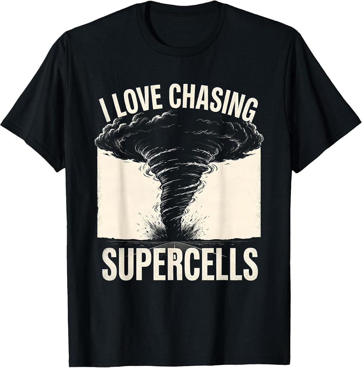 Men's I Love Chasing Supercells Scratchboard Storm Chaser Weather T-Shirt - Black