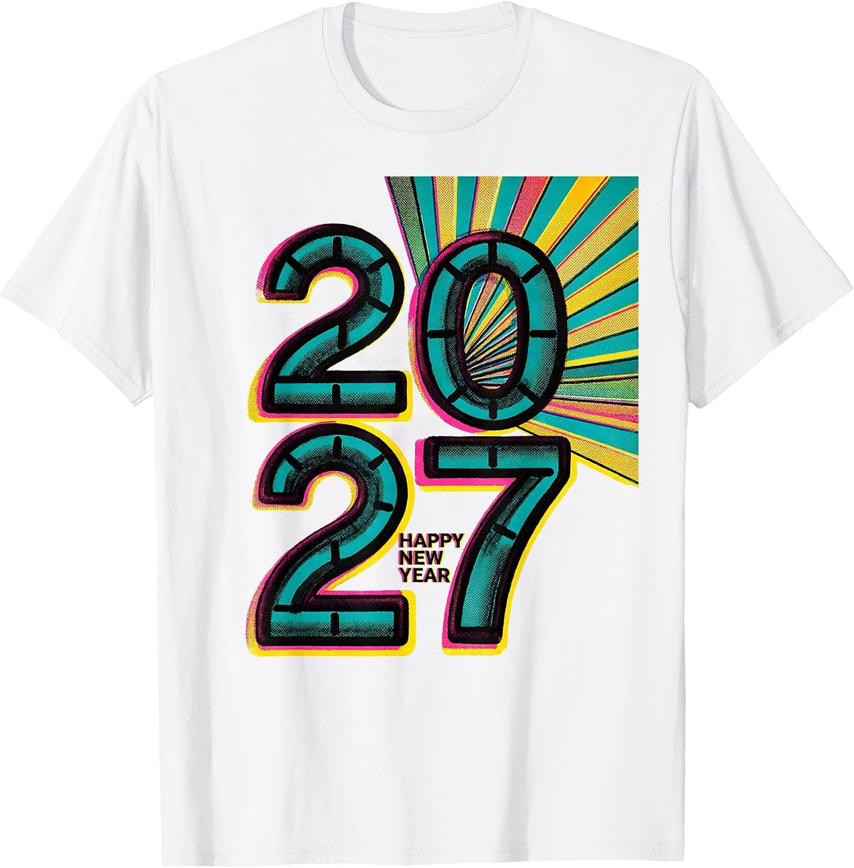 Men's Happy New Year 2027 Risograph Party Host Family Matching T-Shirt - White