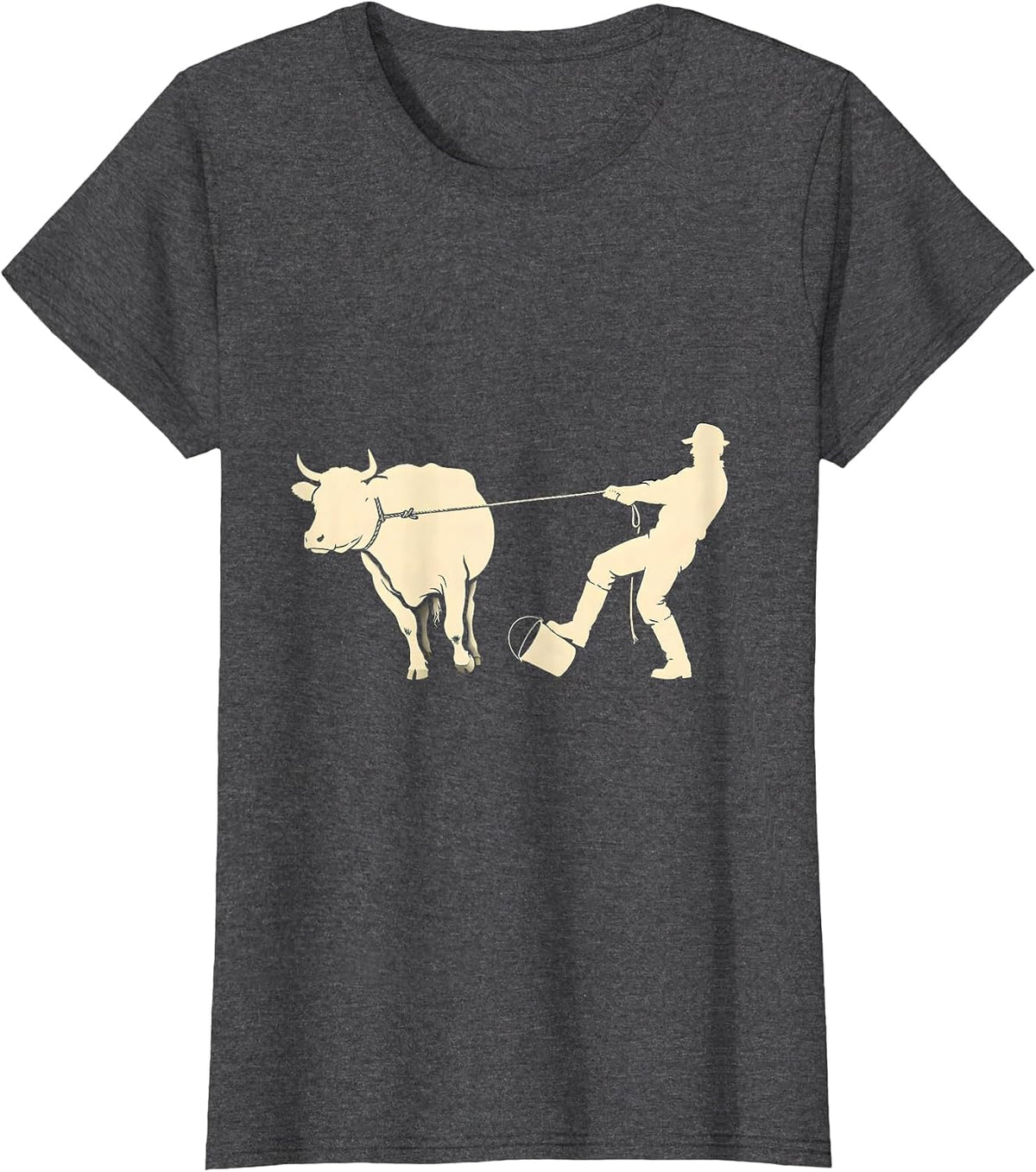 Women's Farmer vs Heifer Silhouette Funny Farm Life T-Shirt - Dark Heather Grey