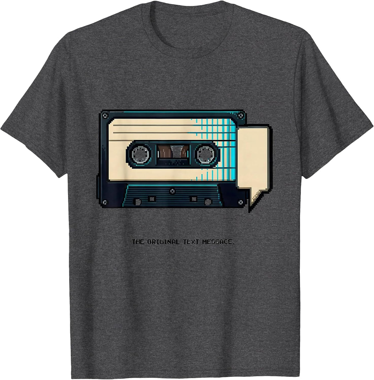 The Original Text Message Retro Cassette Tape Pixel Art T-Shirt - Dark Heather Grey