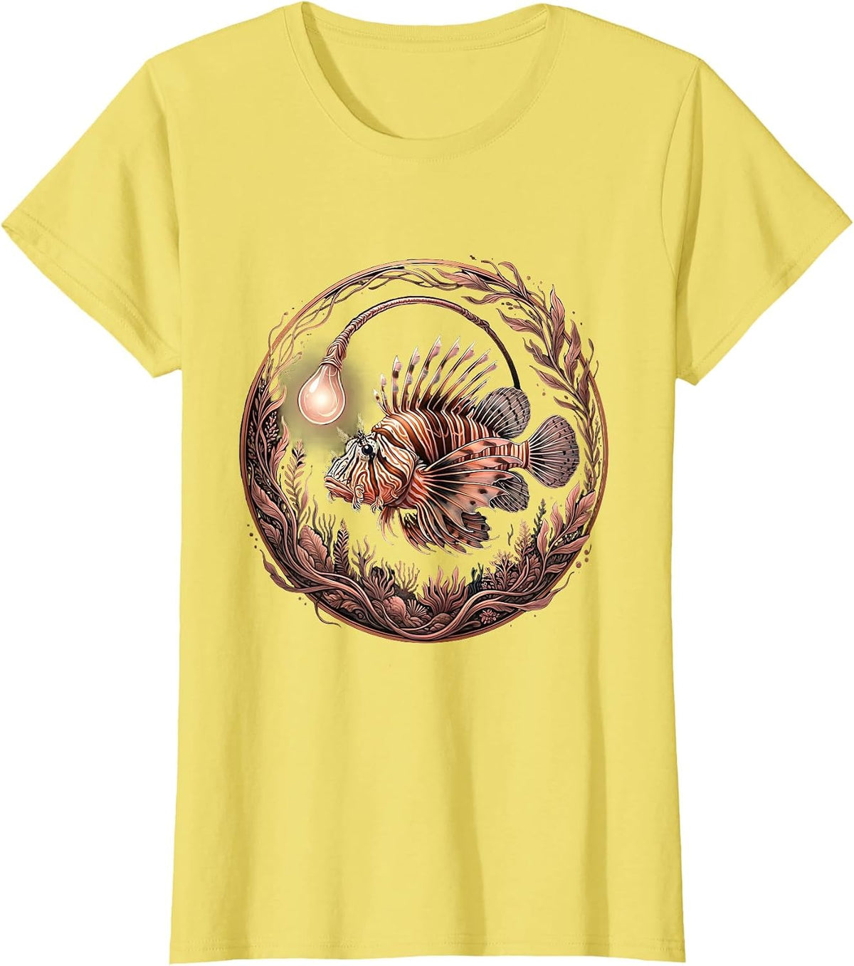 Bioluminescent Anglerfish Deep Sea Glow Art T-Shirt - Lemon Yellow