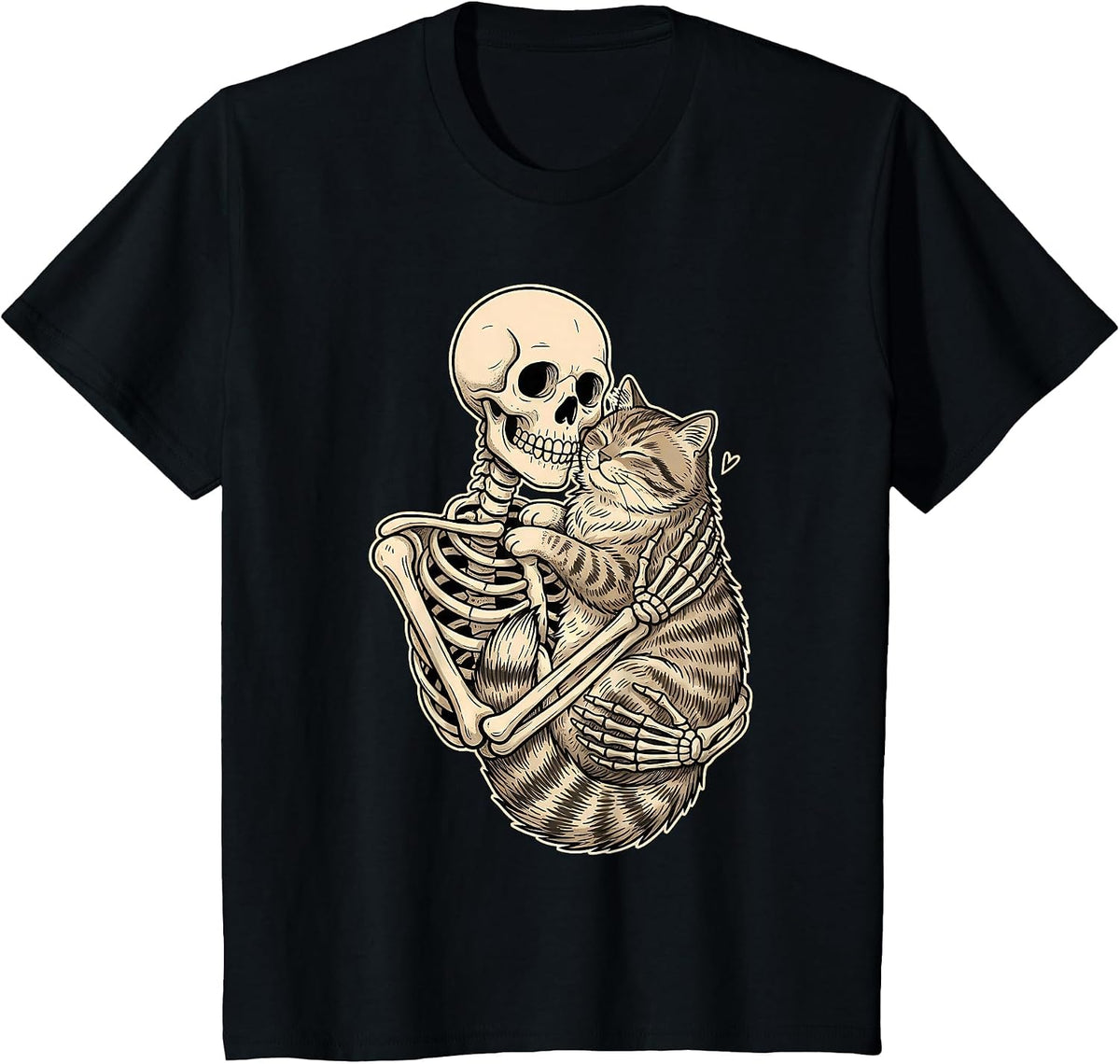Skeleton Hugging Cat Kitten Kitty Lover Pet Mom Cat Dad T-Shirt - Black