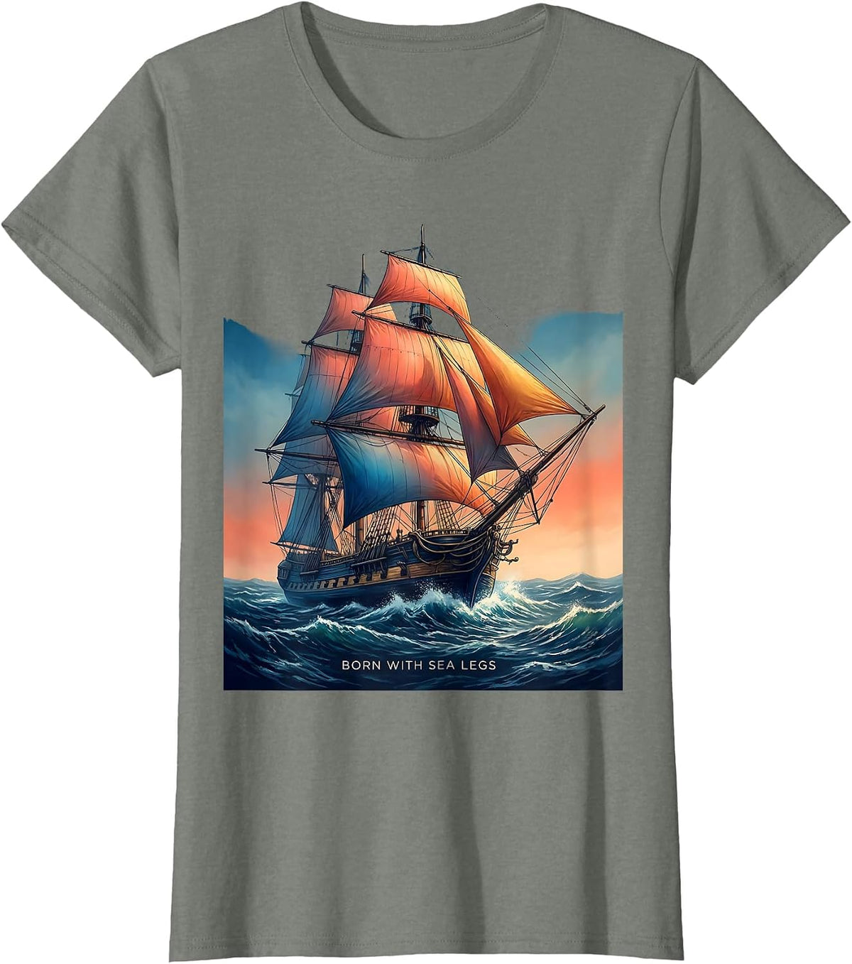 Born With Sea Legs Sailor Graphic Design T-Shirt - Olive Heather