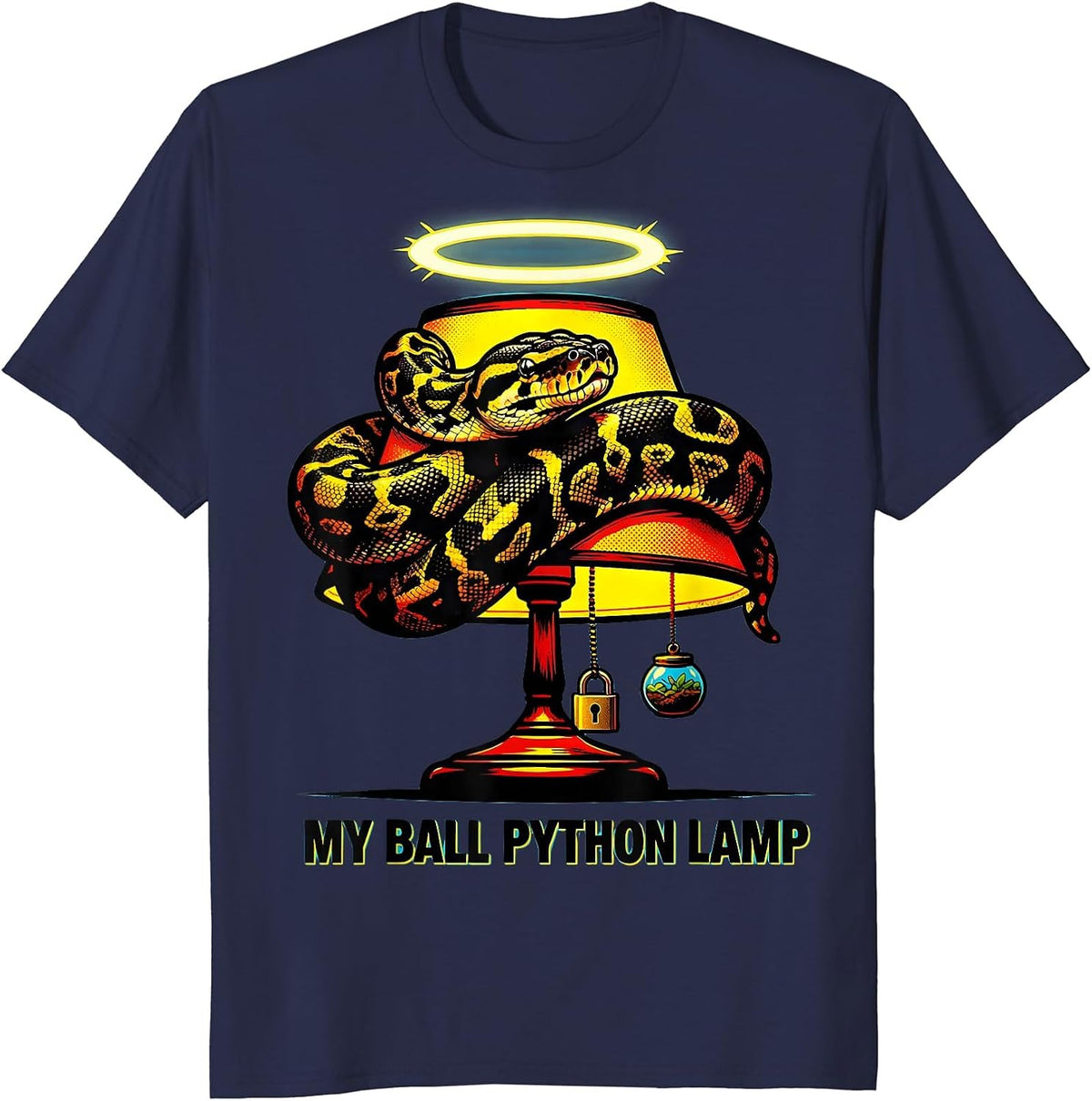 Men's My Ball Python Lamp Pop Art Reptile Owner Snake Humor T-Shirt - Navy Blue