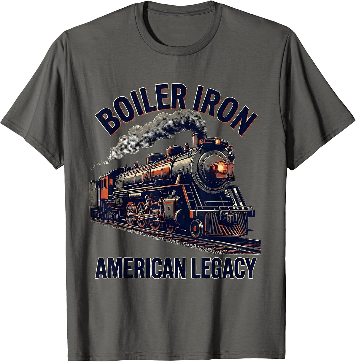 Boiler Iron, American Legacy Vintage Steam Locomotive Train T-Shirt - Asphalt Grey
