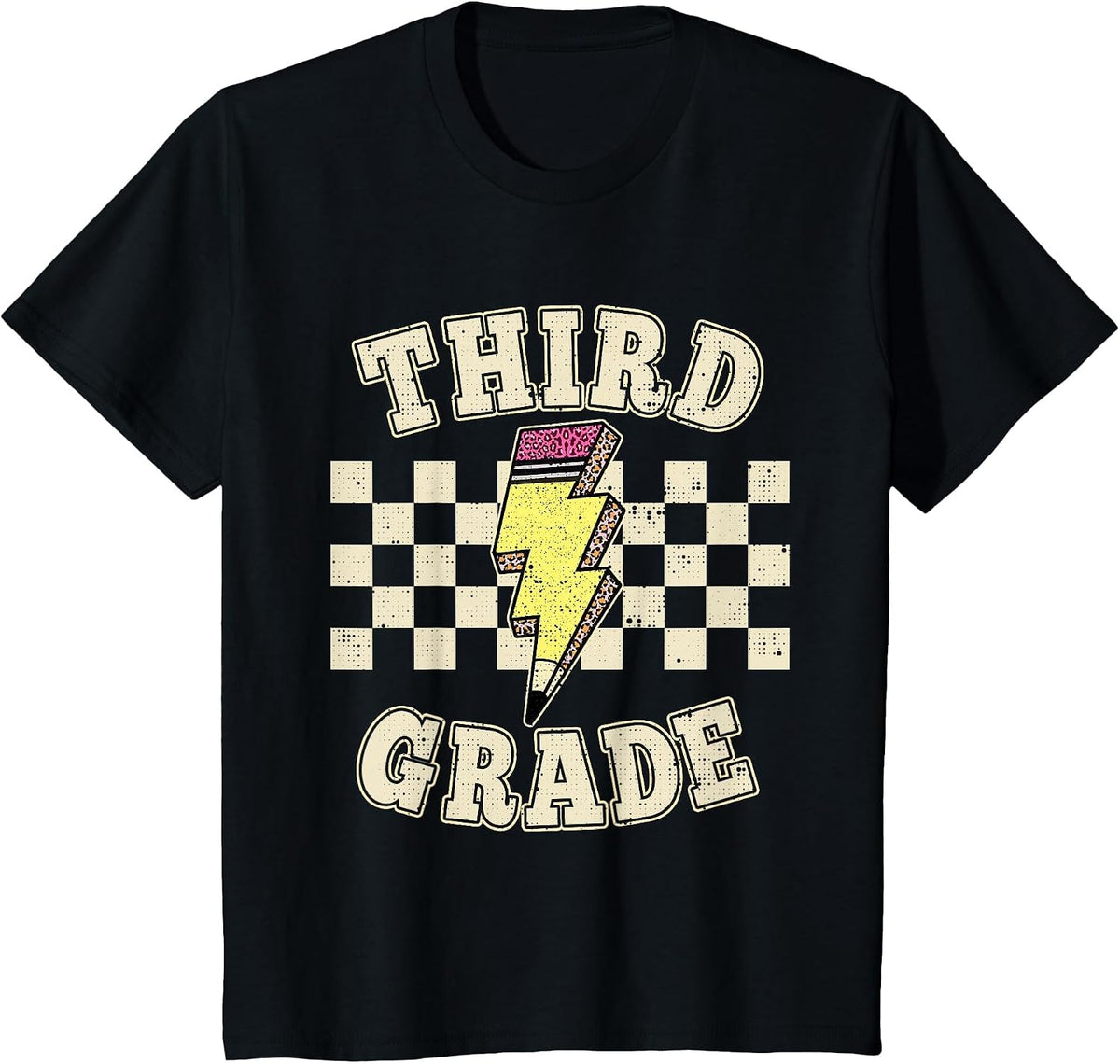 Third Grade Lighting Bolt Pencil Retro 3rd Grade Teacher T-Shirt - Black
