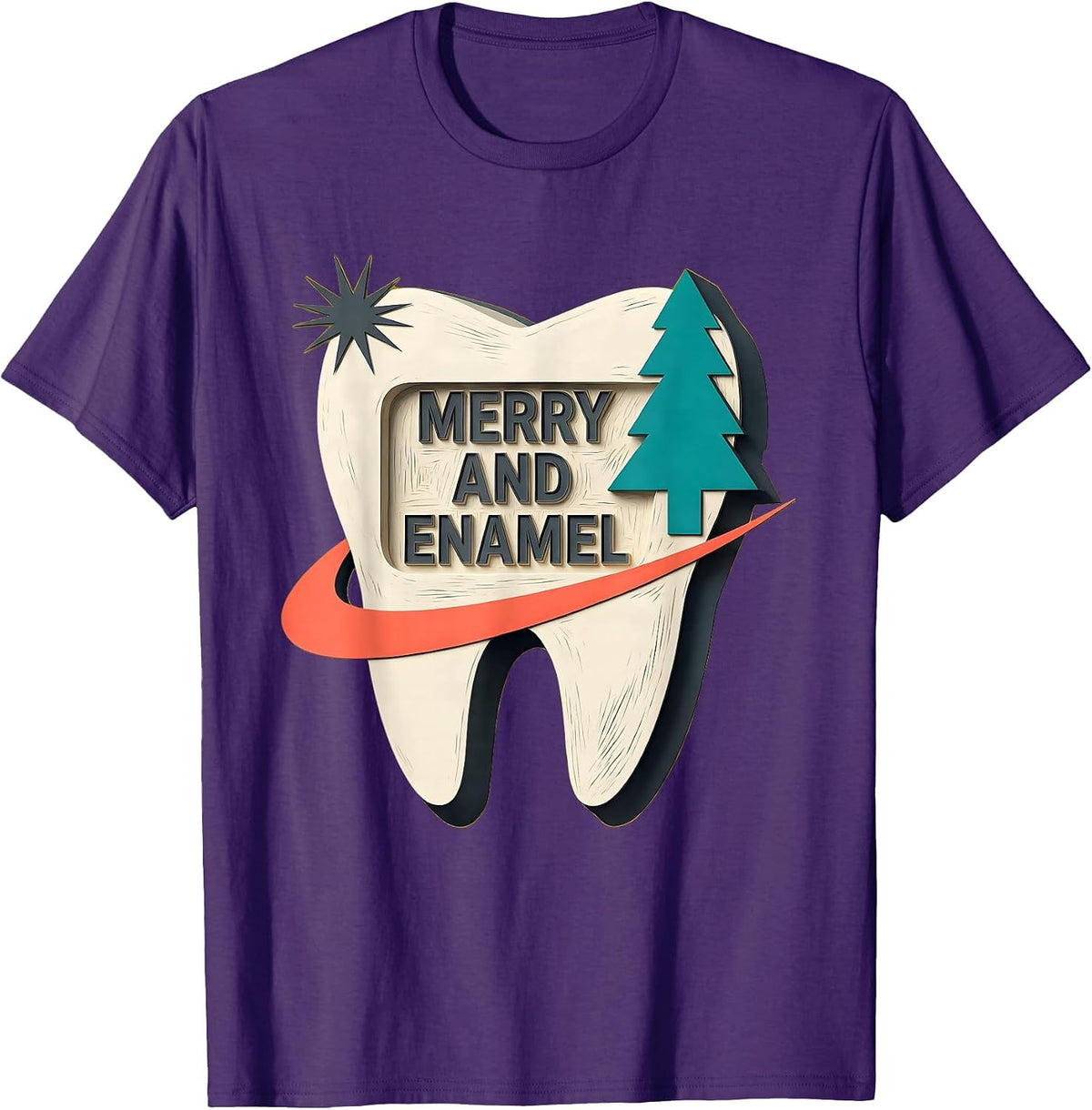 Merry and Enamel Midcentury Modern Dental Christmas Dentist T-Shirt - Purple