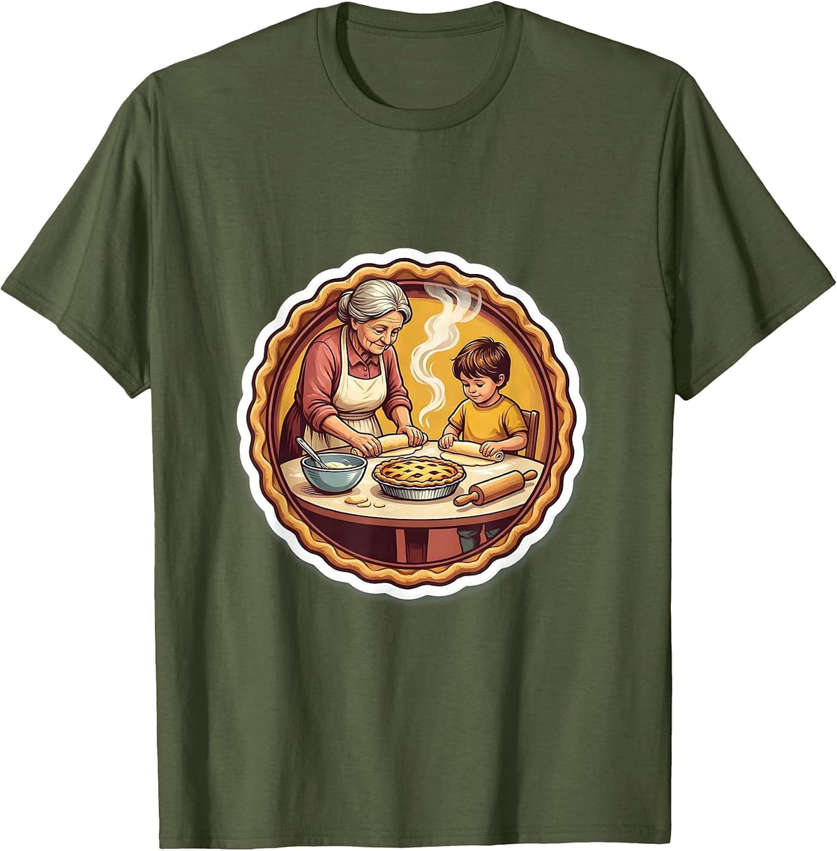 Men's Mimi and Grandchild Baking Together Design T-Shirt - Olive Green