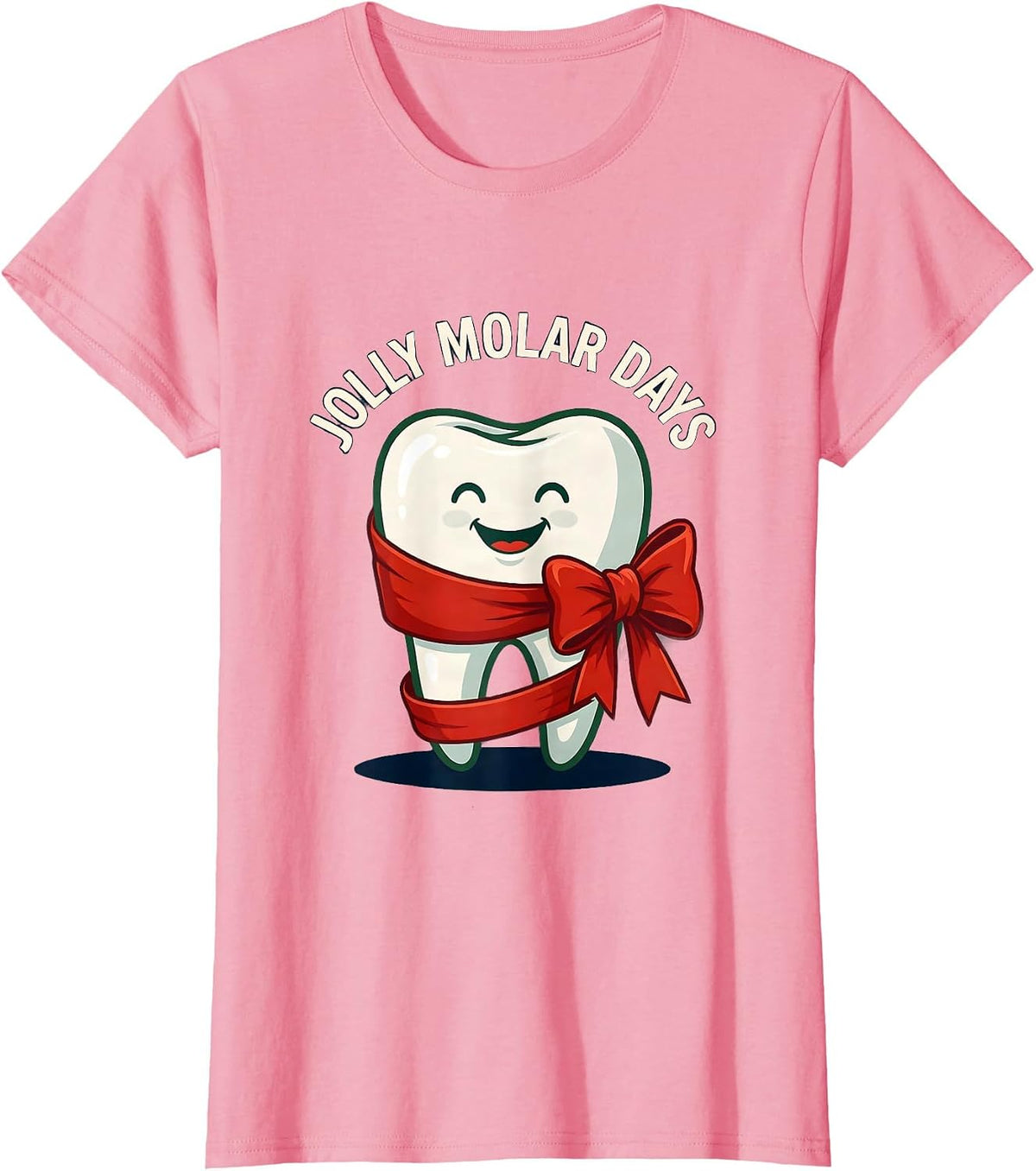 Women's Jolly Molar Days Funny Dental Christmas Dental Staff Crew T-Shirt - Pink