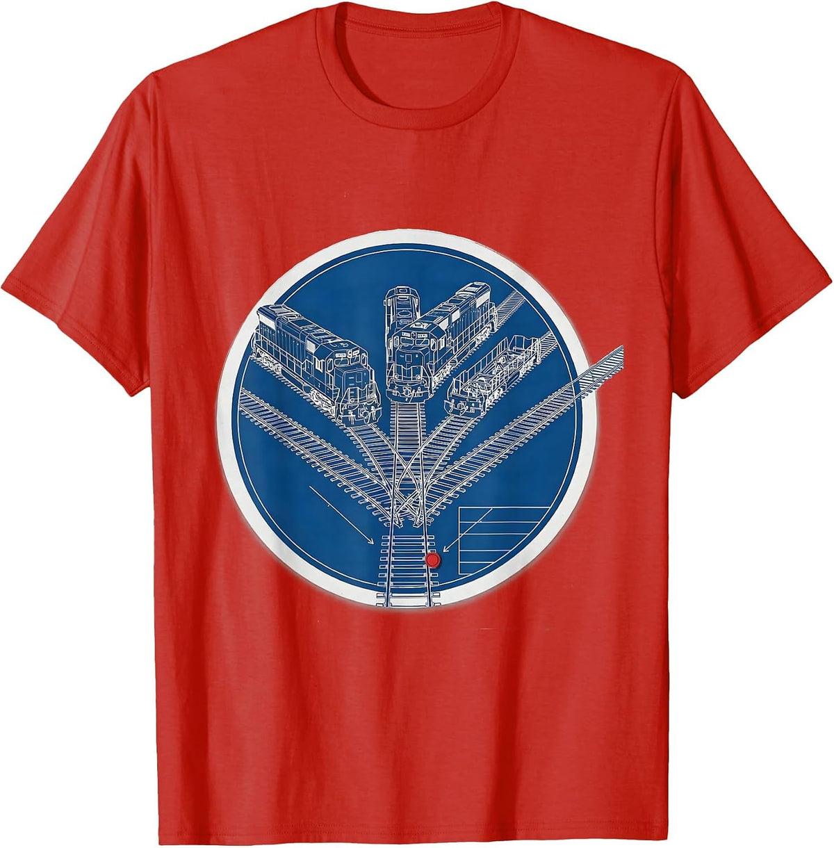 Men's Blueprint Rail Yard Model Railroad Enthusiast Humor T-Shirt - Red