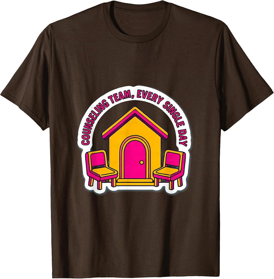 Men's Counseling Team, Every Single Day Groovy Retro School T-Shirt - Brown