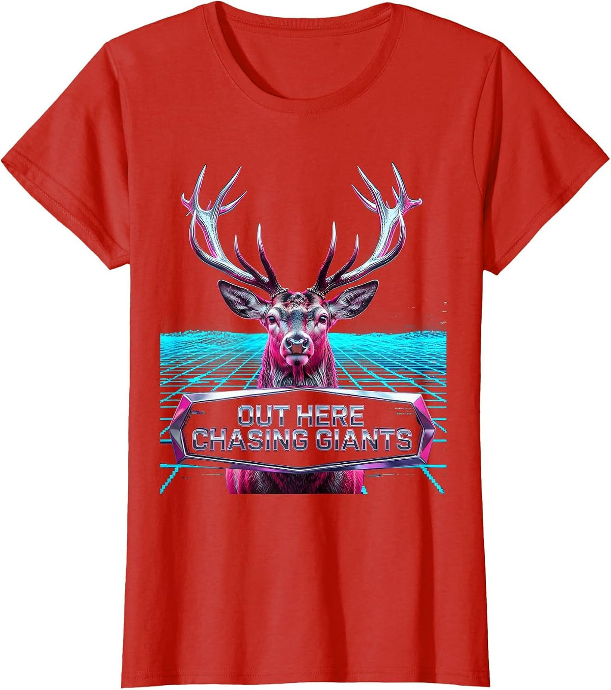 Out Here Chasing Giants Bold Fishing Design T-Shirt - Red