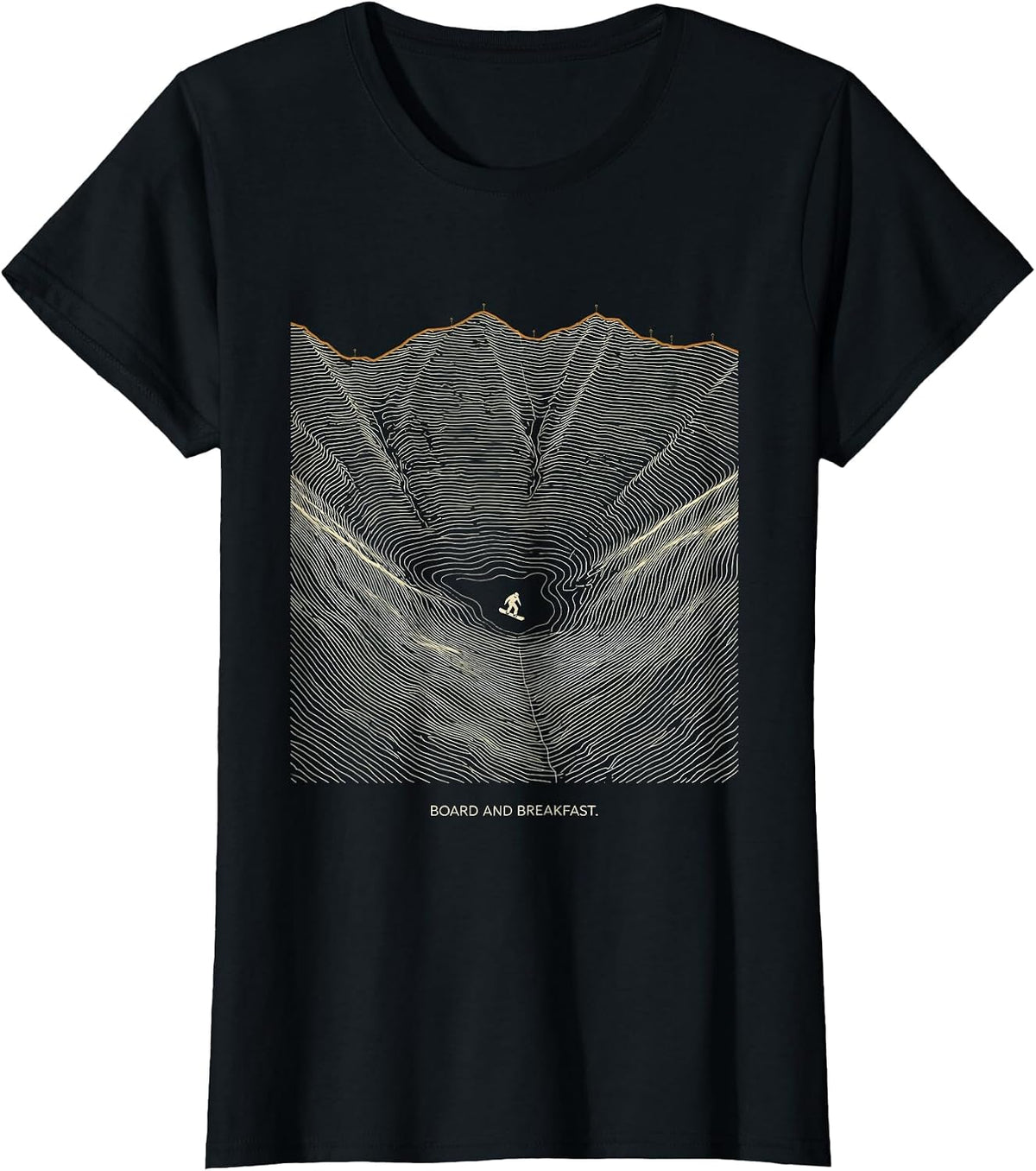 Board And Breakfast Topographic Contour Snowboarder Humor T-Shirt - Black