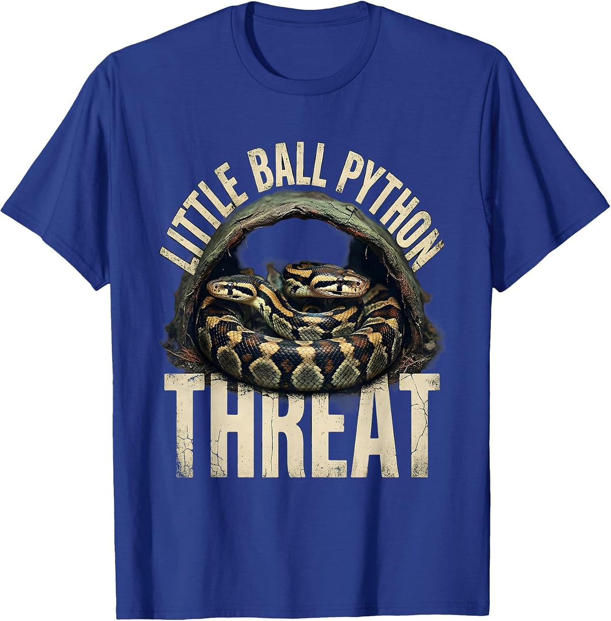 Men's Little Ball Python Threat Distressed Snake Owner Reptile T-Shirt - Royal Blue