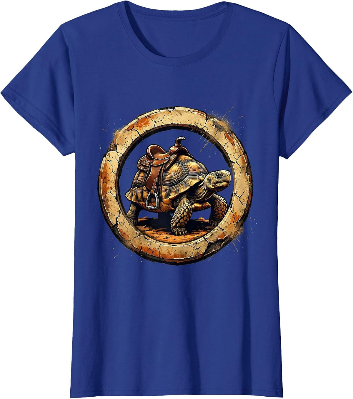 Women's Howdy Desert Tortoise With Saddle Graphic Tee T-Shirt - Royal Blue