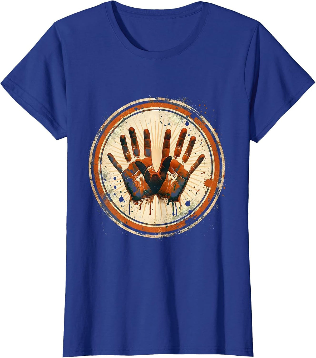 Women's Kindergarten Teacher Paint Handprint Art Design T-Shirt - Royal Blue