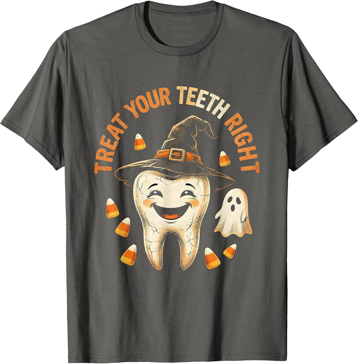 Halloween Dental Treat Your Teeth Right Design T-Shirt - Asphalt Grey