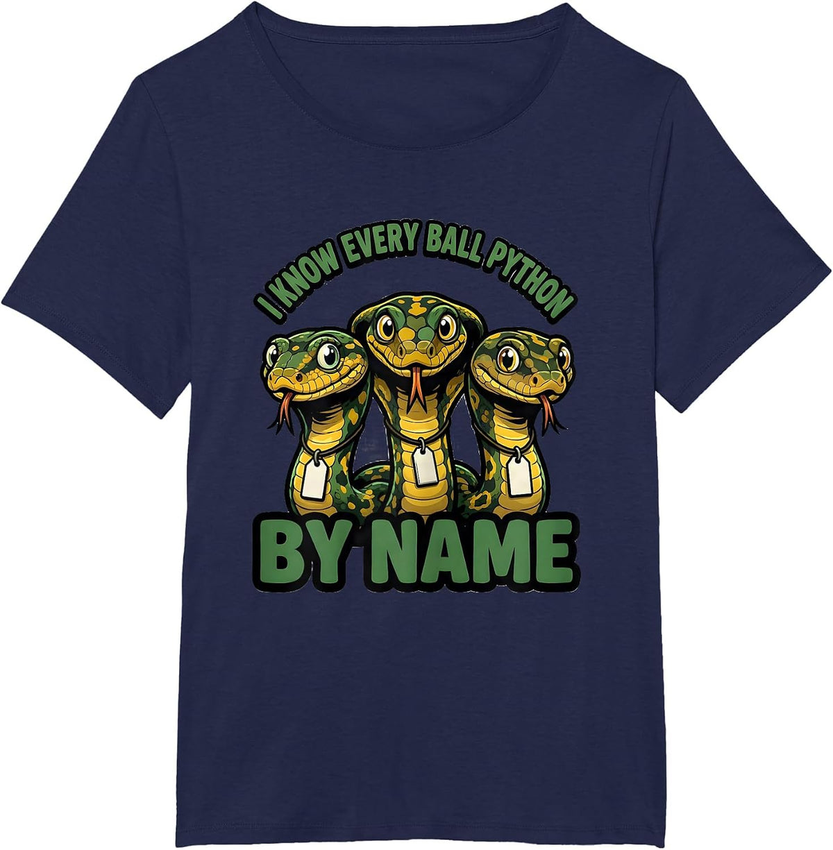 Women's I Know Every Ball Python By Name Funny Reptile Lover Humor T-Shirt - Navy Blue