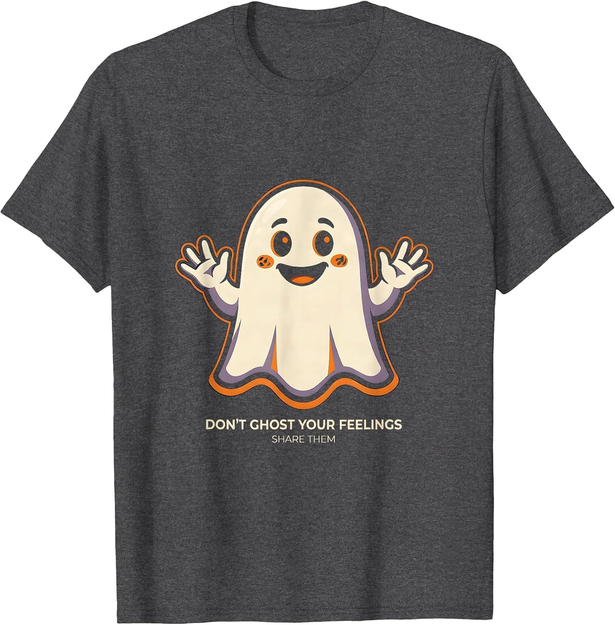 Men's Don't Ghost Your Feelings Share Them Mental Health Halloween T-Shirt - Dark Heather Grey