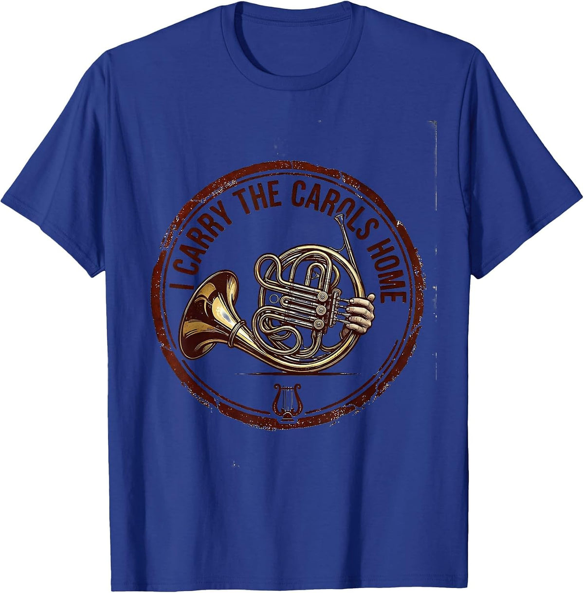 I Carry The Carols Home Funny French Horn Player Christmas T-Shirt - Royal Blue