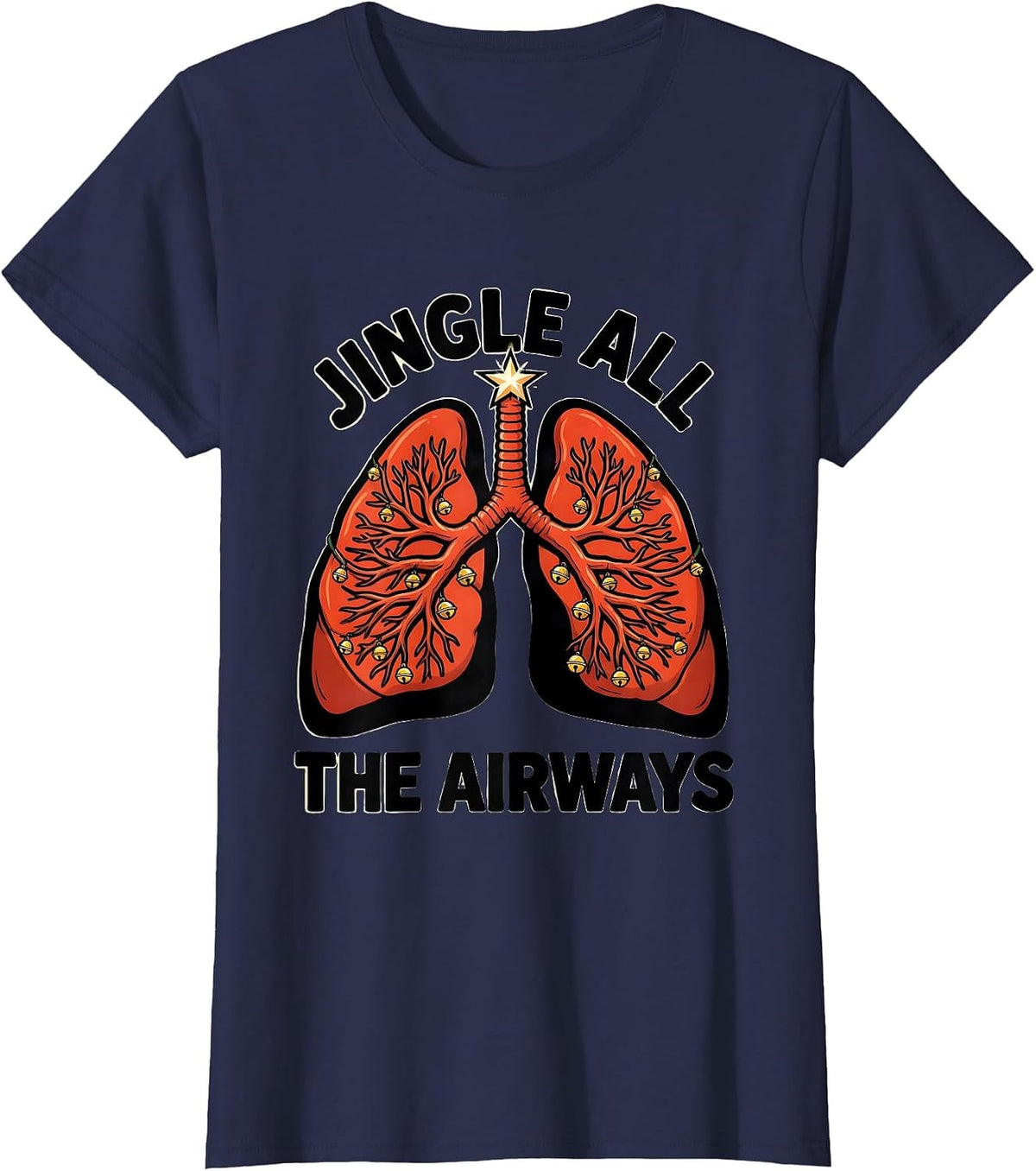 Women's Jingle All The Airways Cartoon Respiratory Therapist T-Shirt - Navy Blue