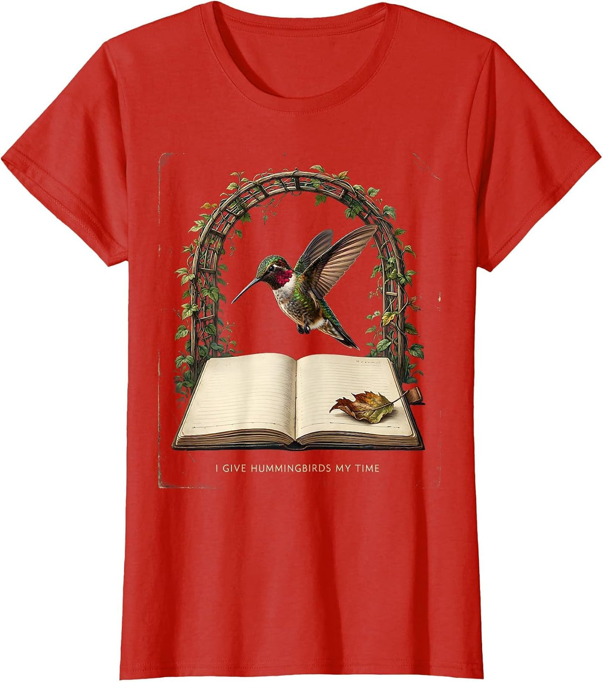 Women's I Give Hummingbirds My Time Vintage Bird Lover Hummingbird T-Shirt - Red