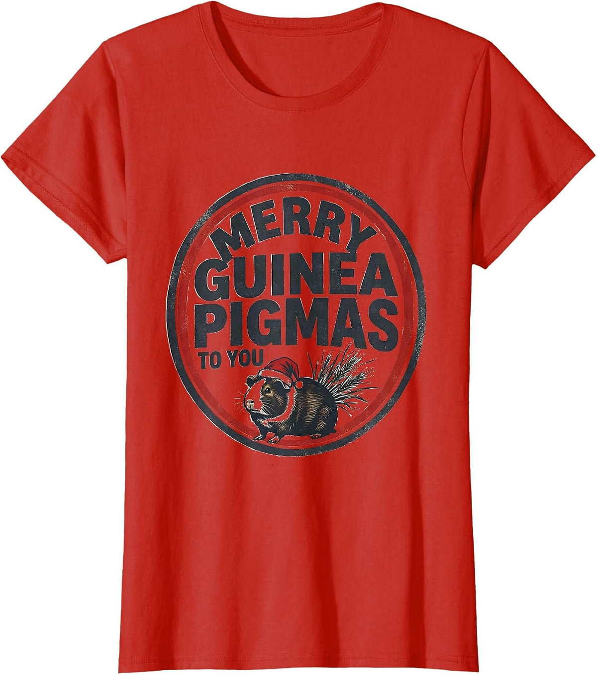 Merry Guinea Pigmas To You Funny Guinea Pig Lover Christmas T-Shirt - Red