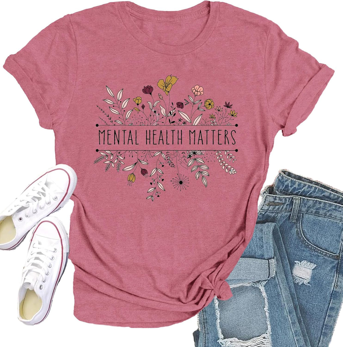 Mental Health Matters Shirt for Women Be Kind Tshirts Therapist Tee Top - Pink