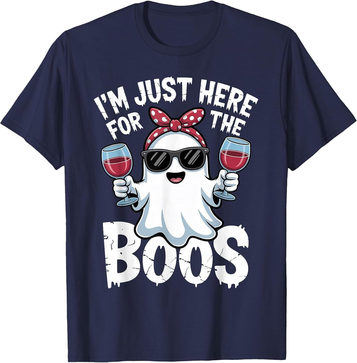 I'm Just Here for The Boos Halloween Ghost T-Shirt - Navy Blue