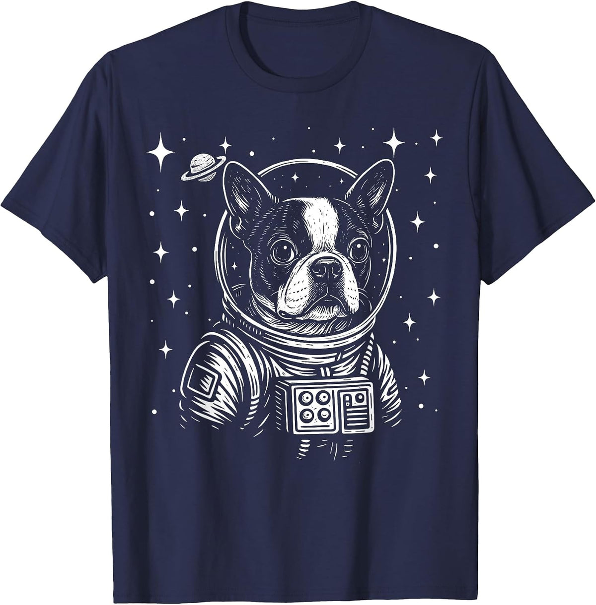 Astronaut Boston Terrier Space Galaxy Dog Lovers T-Shirt - Navy Blue