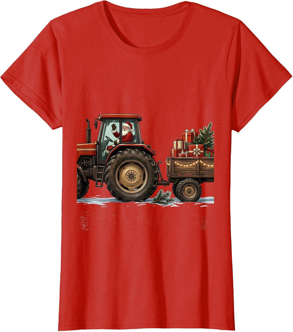 Farm Tractor Santa Christmas Farm Life Humor Gift T-Shirt - Red