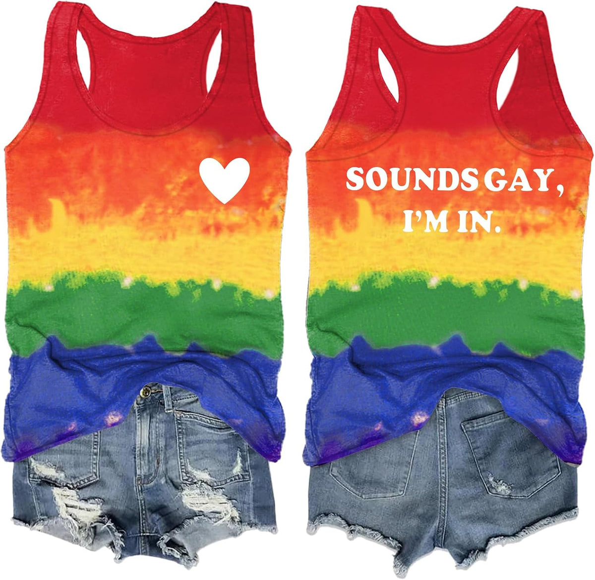 Pride Tank Top for Women LGBT Rainbow Flag Shirt Love Heart Graphic Tee Lesbian Gay Pride Sleeveless Vest - Tiedye2