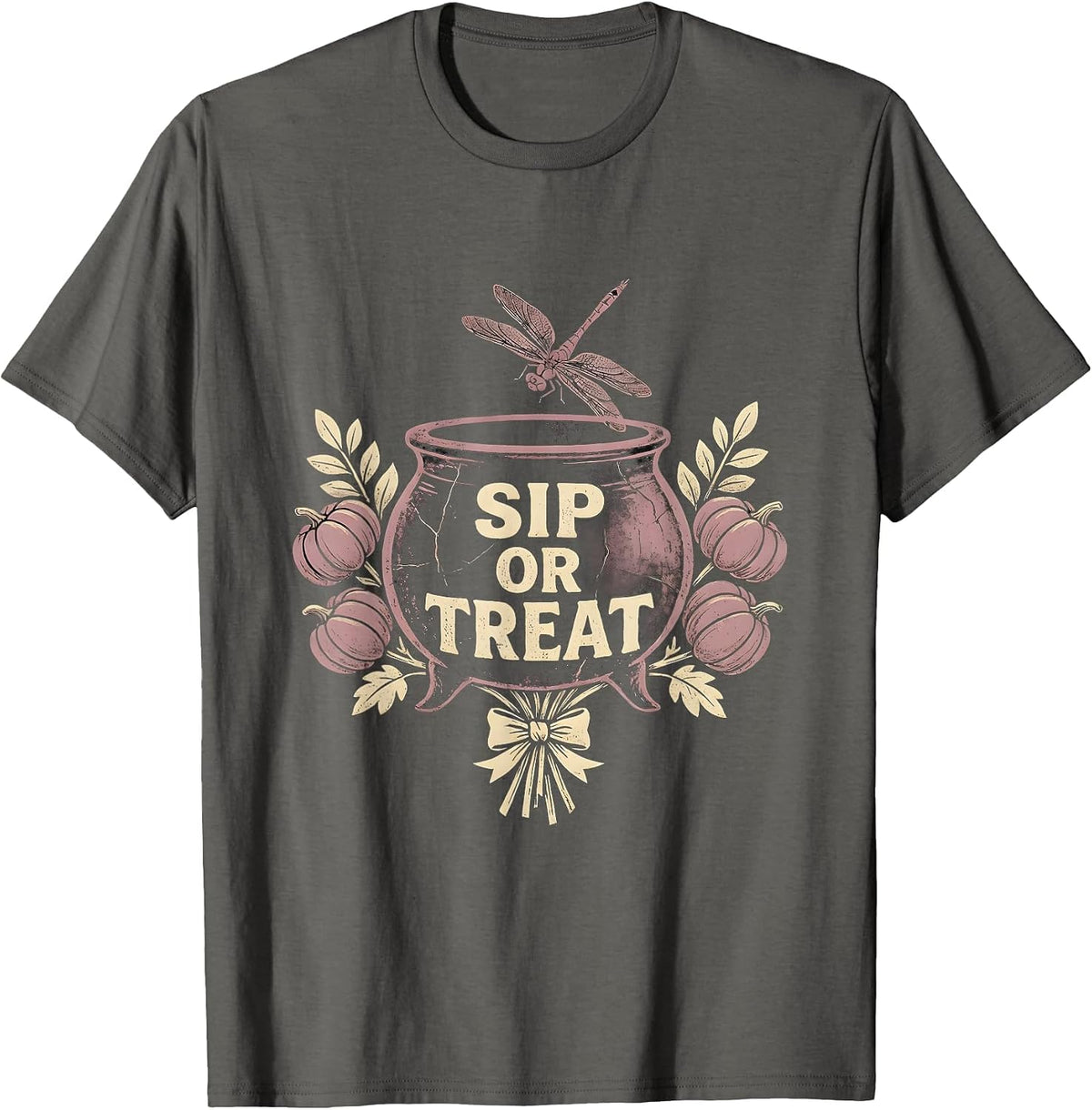 Sip Or Treat Halloween Coffee Lover Design T-Shirt - Asphalt Grey