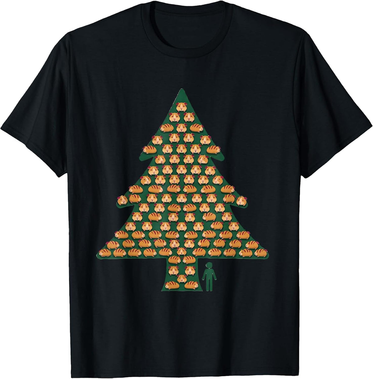 Men's Guinea Pig Christmas Tree Holiday Pet Lover Humor T-Shirt - Black