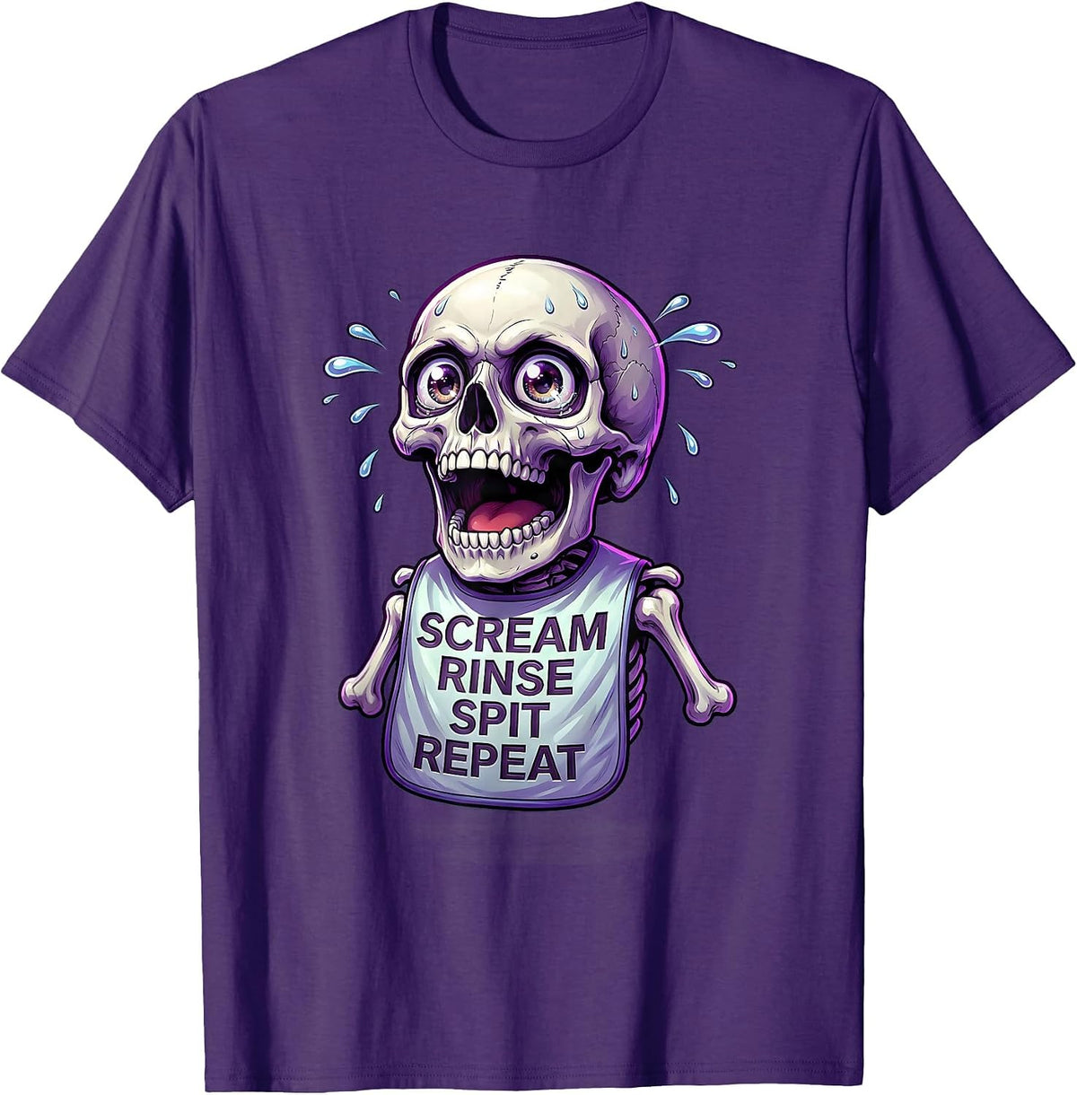 Halloween Dental Suction Scream Rinse Spit Repeat T-Shirt - Purple