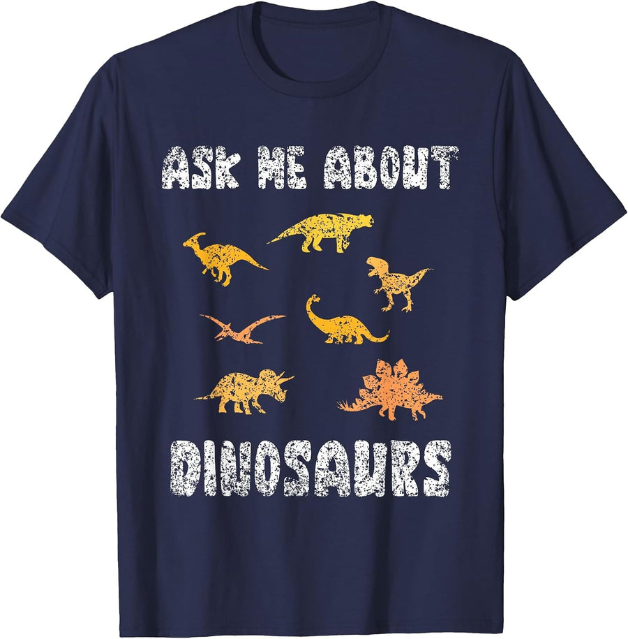 Ask Me About Dinosaurs Cute Lover Kids Dinosaur T-Shirt - Navy Blue