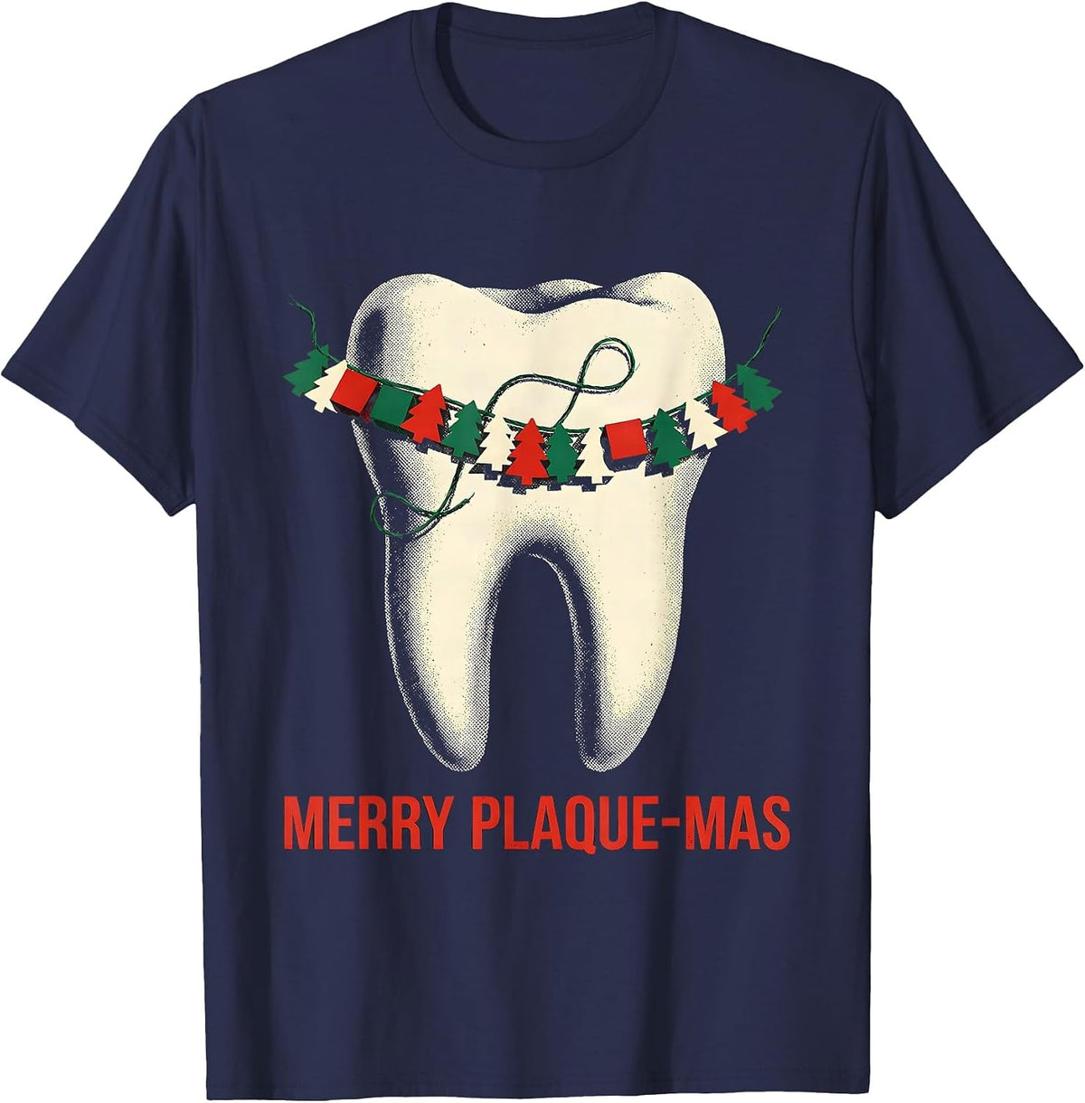 Men's Merry Plaque-mas Funny Dental Christmas Dentist Dental T-Shirt - Navy Blue