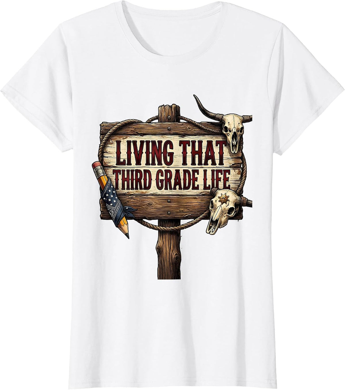 Living That Third Grade Life Teacher Design T-Shirt - White